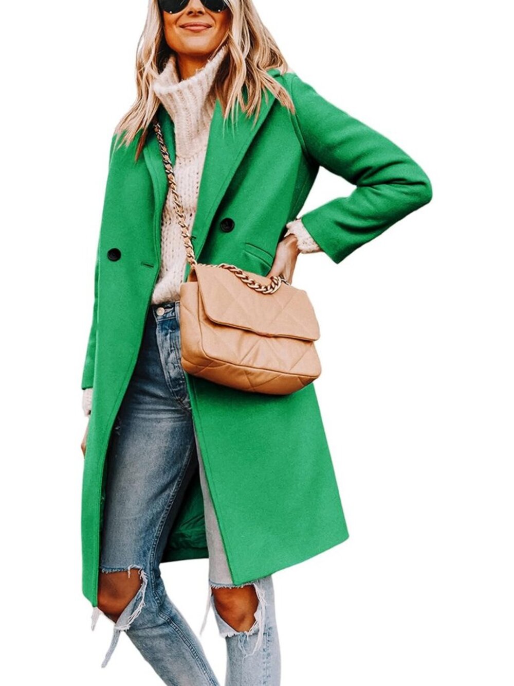 Chic Women's Double-Breasted Wool Peacoat with Notch Lapel - Stylish Outerwear